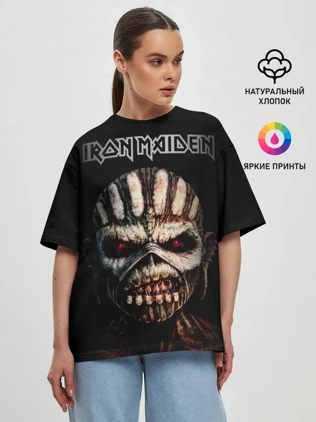 Женская футболка оверсайз с принтом «Iron Maiden — Iron Maden. The Book of Souls»