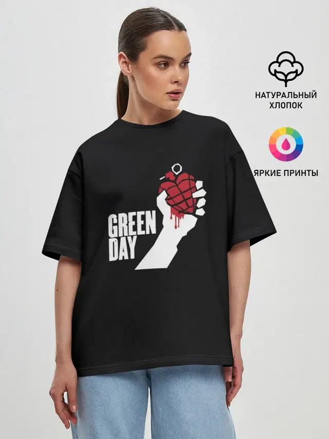 Женская футболка оверсайз с принтом «Green Day»