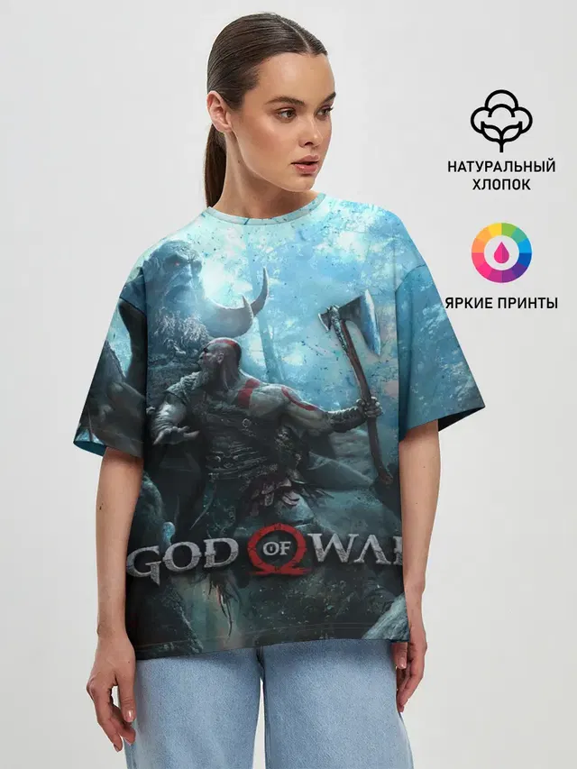 Женская футболка оверсайз с принтом «Kratos»