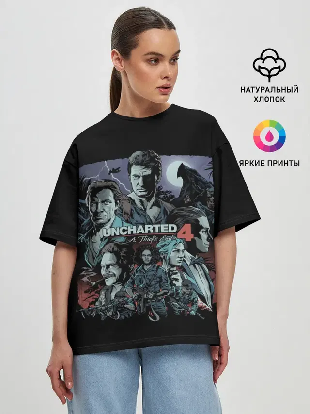 Женская футболка оверсайз с принтом «Uncharted — Uncharted 4»