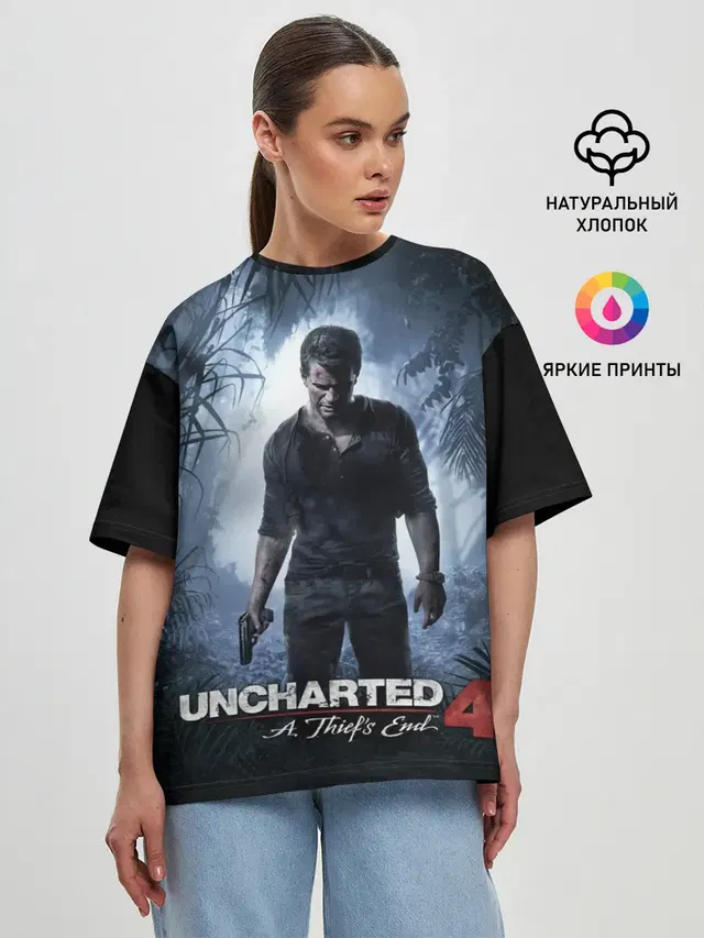 Женская футболка оверсайз с принтом «Uncharted — Путь вора»