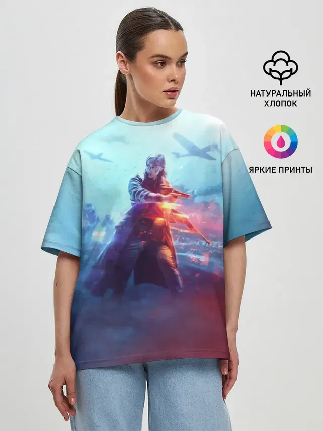 Женская футболка оверсайз с принтом «BATTLEFIELD — Battlefield 5»