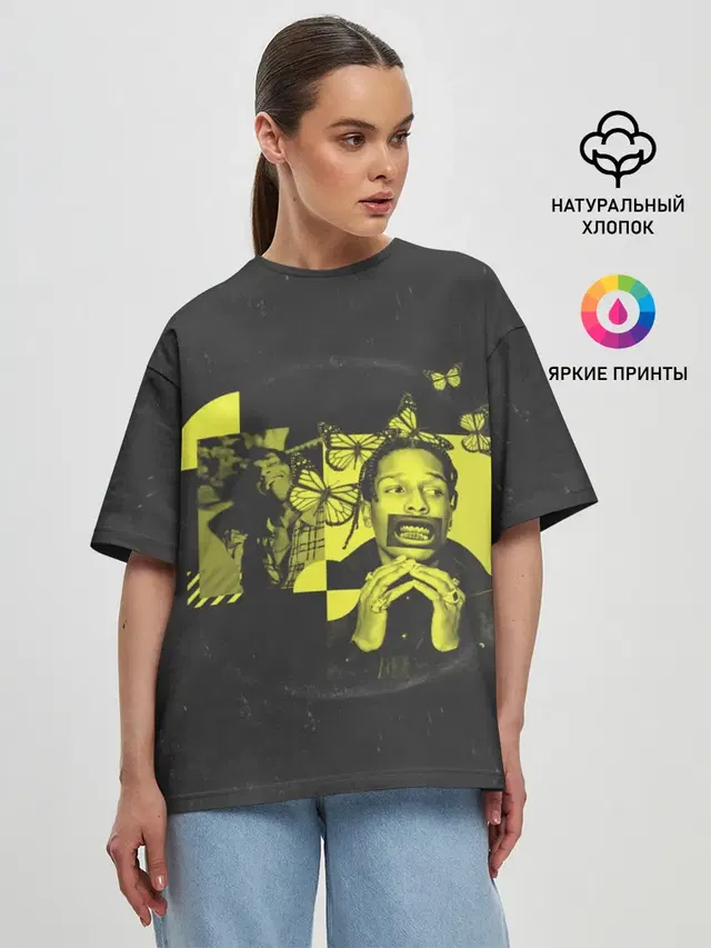 Женская футболка оверсайз с принтом «Зарубежные — ASAP Rocky. TESTING»
