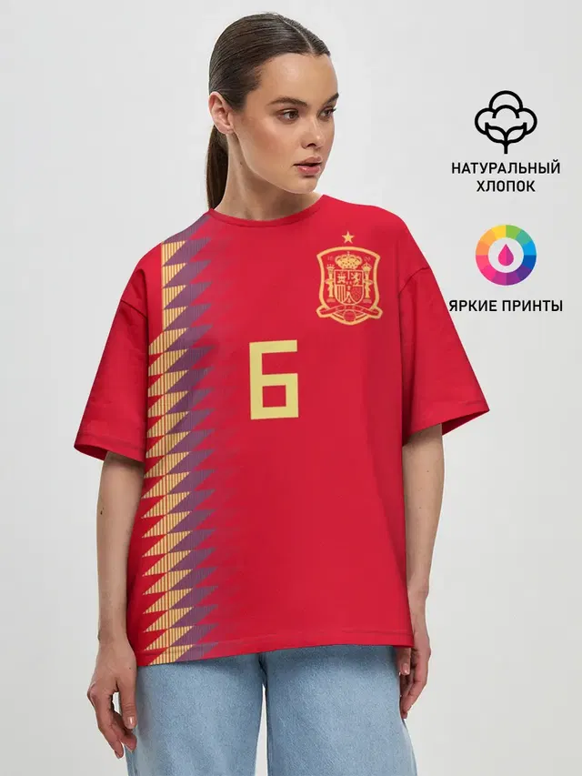 Женская футболка оверсайз с принтом «Сборная Испании — Iniesta home WC 2018»