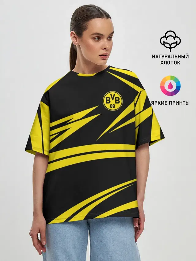Женская футболка оверсайз с принтом «Yellow and Black Pattern»