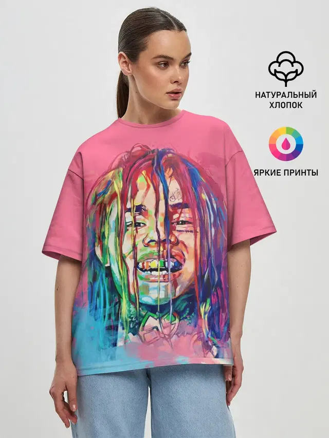 Женская футболка оверсайз с принтом «6IX9INE — PINK 69»