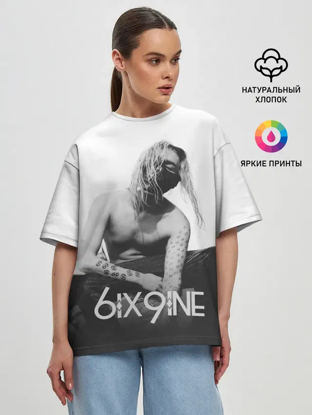 Женская футболка оверсайз с принтом «6IX9INE»