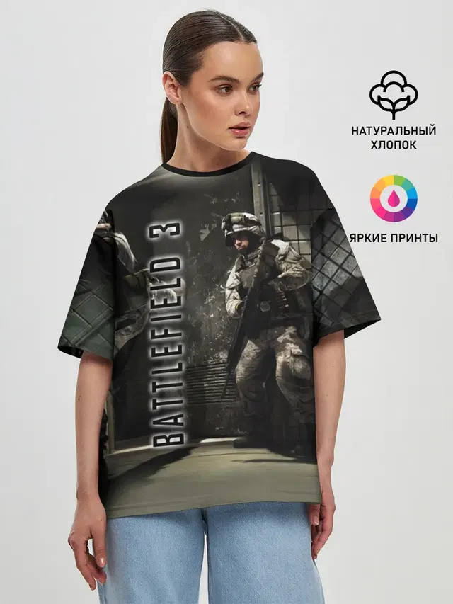 Женская футболка оверсайз с принтом «BATTLEFIELD — BATTLEFIELD 3»