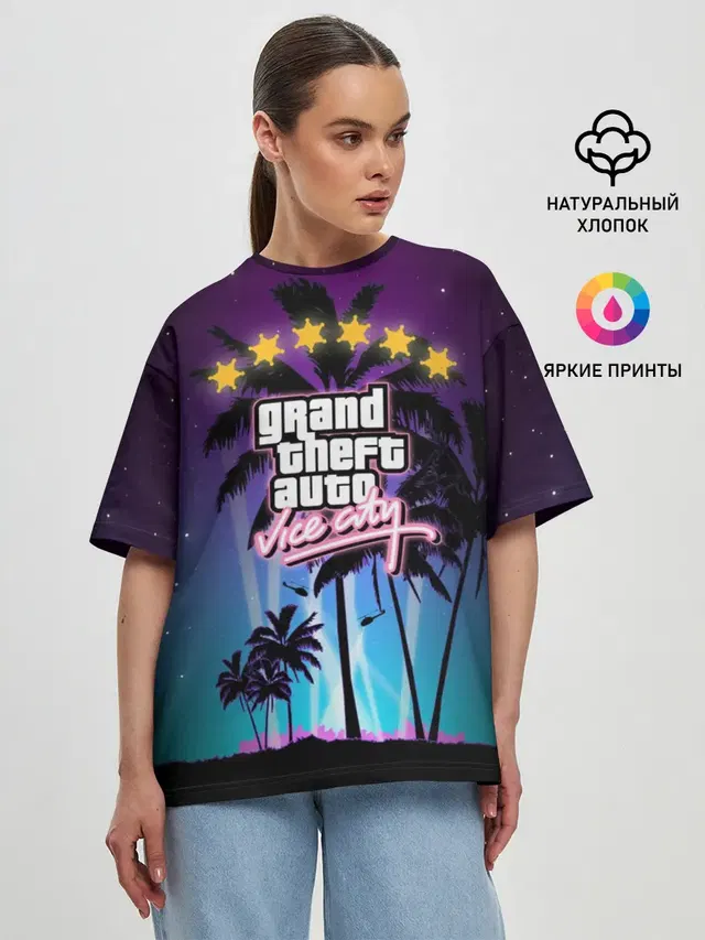 Женская футболка оверсайз с принтом «GTA — GTA Vice City»