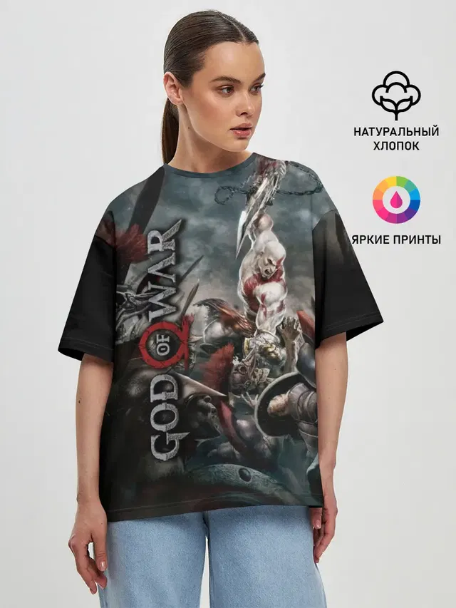 Женская футболка оверсайз с принтом «God of war»