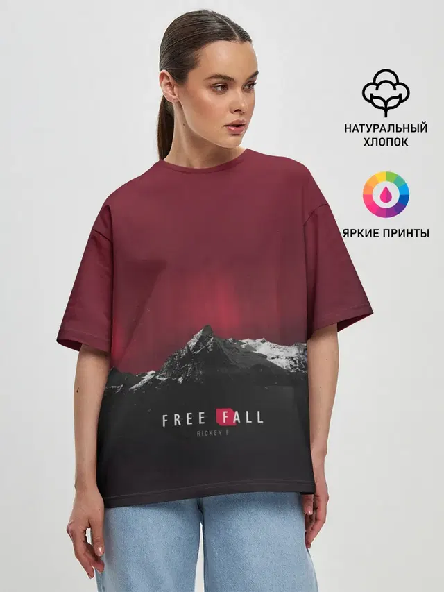 Женская футболка оверсайз с принтом «Rickey F — Free fall»