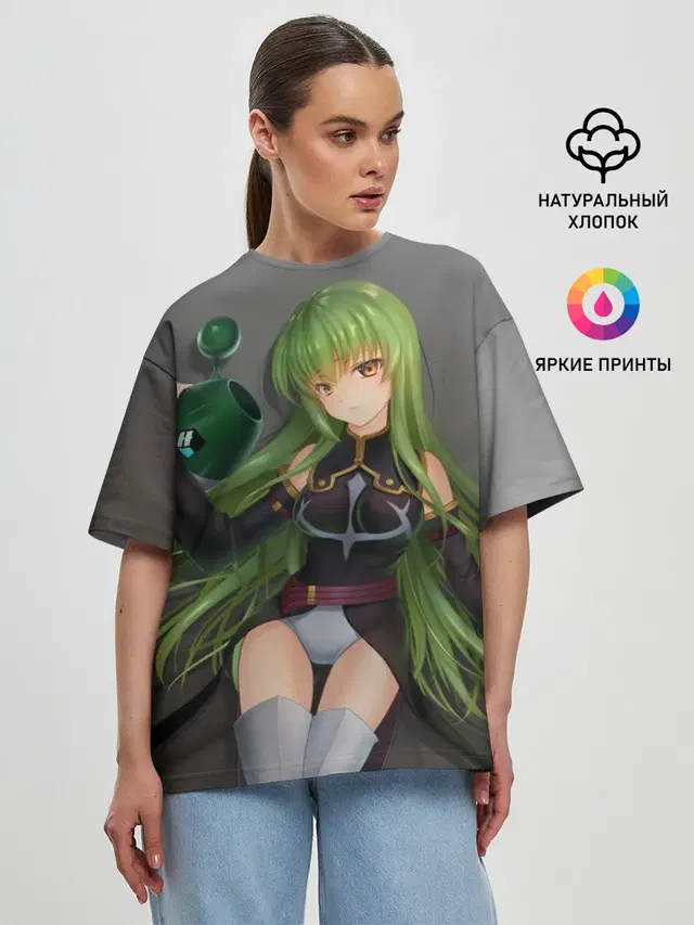 Женская футболка оверсайз с принтом «Code Geass — Code Geass art gray»