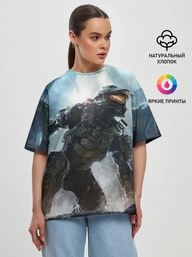 Женская футболка оверсайз с принтом «Master Chief»