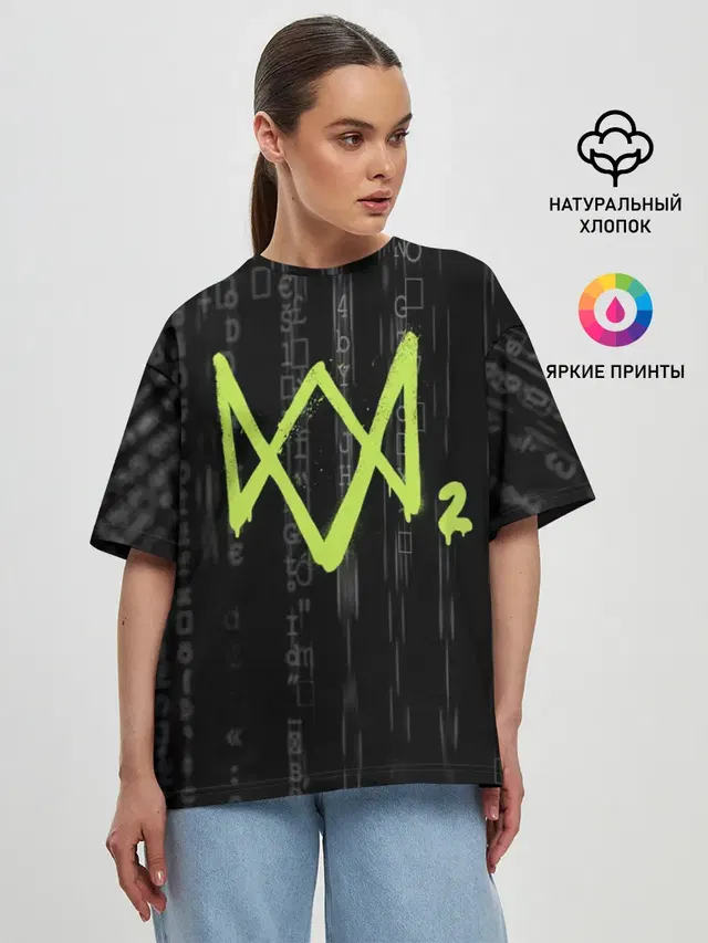 Женская футболка оверсайз с принтом «WD2»