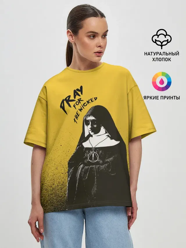 Женская футболка оверсайз с принтом «Panic! At the disco — Pray for the Wicked»