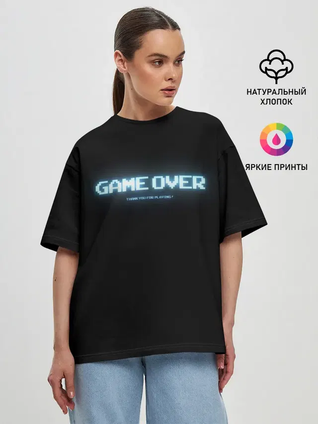 Женская футболка оверсайз с принтом «Retro Games — Game Over»