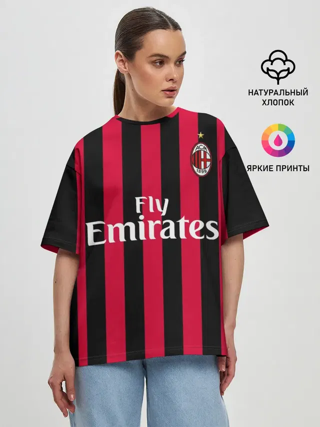 Женская футболка оверсайз с принтом «Милан — Milan home 18-19»