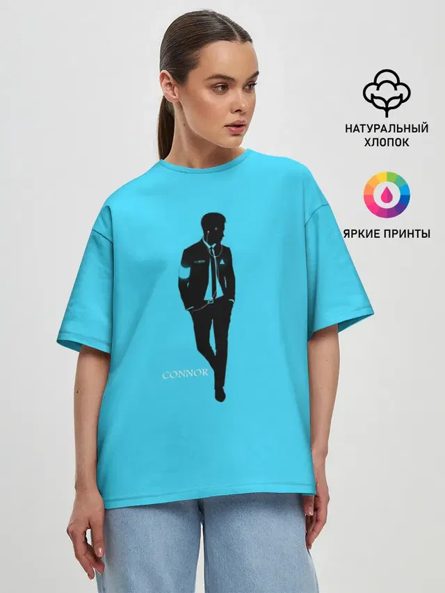 Женская футболка оверсайз с принтом «Silhouette — Connor. Detroit: Become Human»