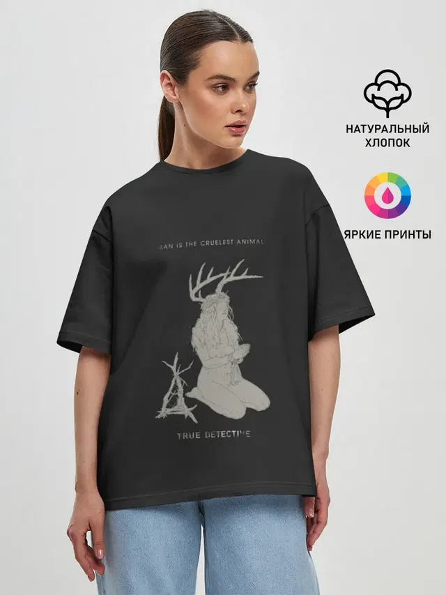 Женская футболка оверсайз с принтом «True Detective»
