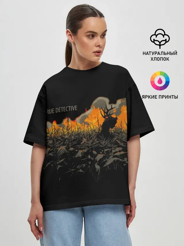 Женская футболка оверсайз с принтом «True Detective»