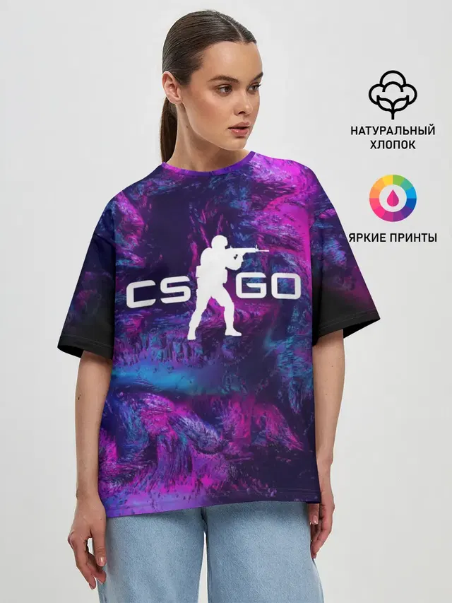 Женская футболка оверсайз с принтом «Counter-Strike — CS GO HYPER BEAST LANDSCAPE»
