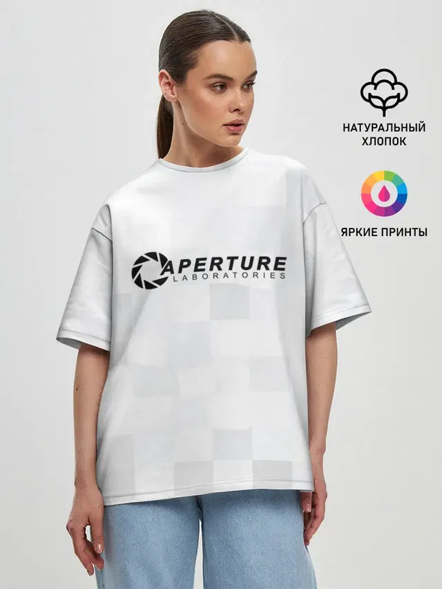 Женская футболка оверсайз с принтом «Portal — Aperture Labs»