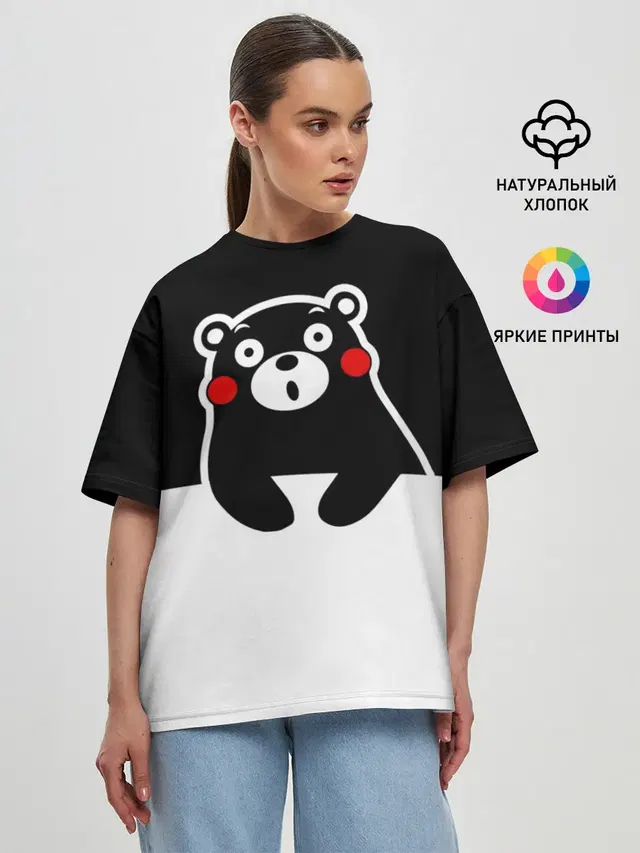 Женская футболка оверсайз с принтом «Кумамон — Kumamon повис»