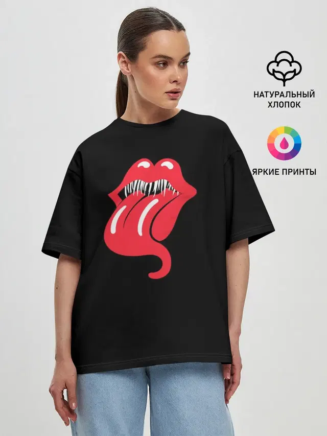 Женская футболка оверсайз с принтом «Rolling Stones — Monsters Kiss»