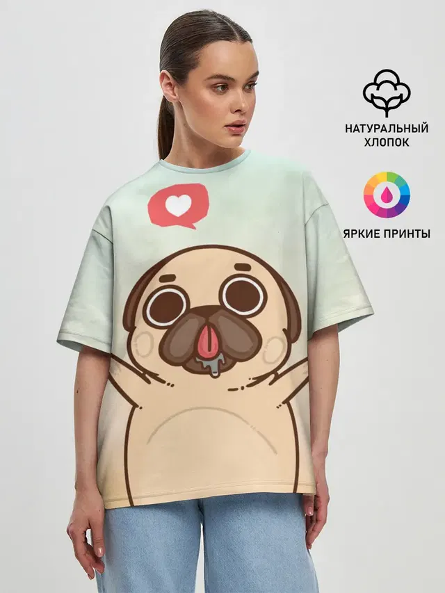 Женская футболка оверсайз с принтом «Puglie Pug Like»