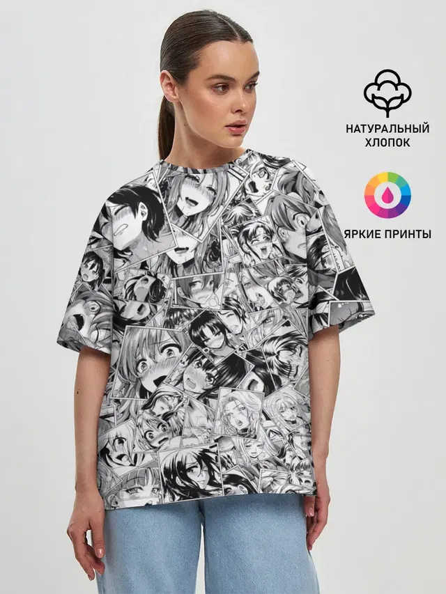 Женская футболка оверсайз с принтом «Ahegao — Manga ahegao»