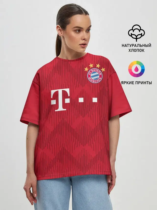 Женская футболка оверсайз с принтом «Bayern Munchen — Lewandowski home 18-19»