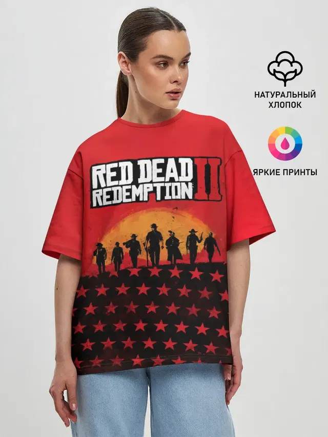 Женская футболка оверсайз с принтом «Western — Red Dead Redemption 2»