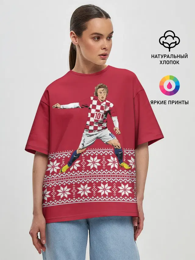 Женская футболка оверсайз с принтом «Сборная Хорватии — Luka Modric»