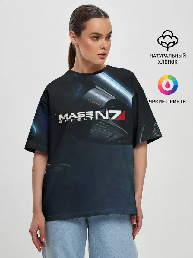 Женская футболка оверсайз с принтом «Mass Effect — MASS EFFECT N7»