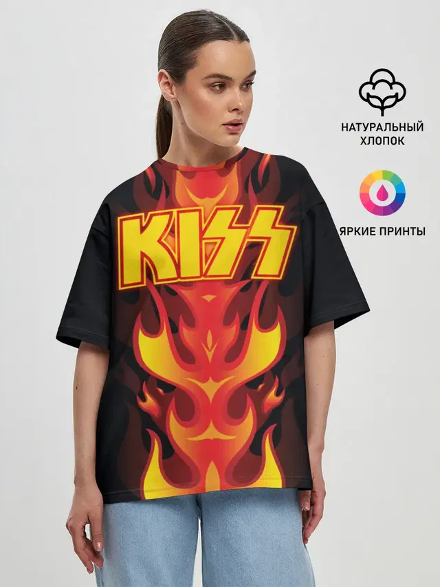 Женская футболка оверсайз с принтом «Kiss»