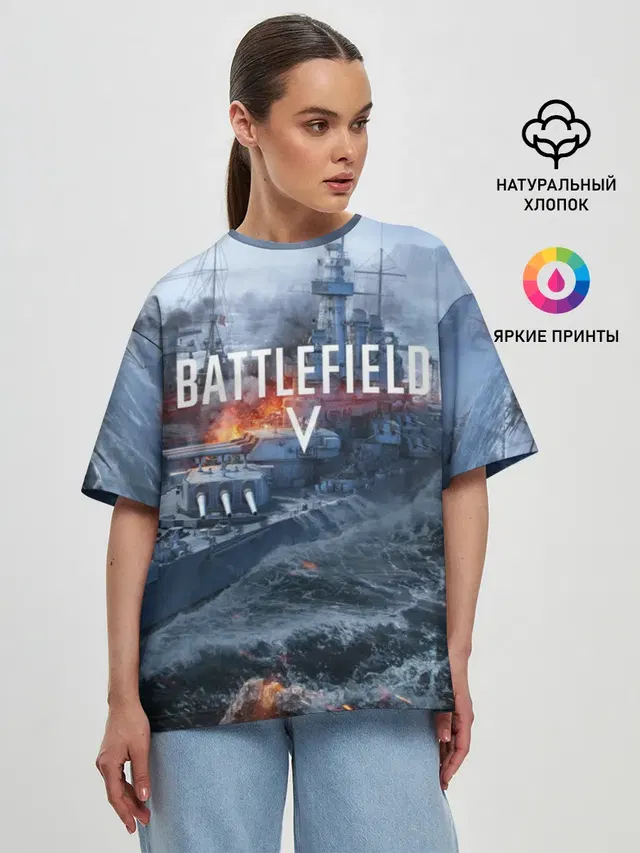 Женская футболка оверсайз с принтом «BATTLEFIELD — BATTLEFIELD 5»
