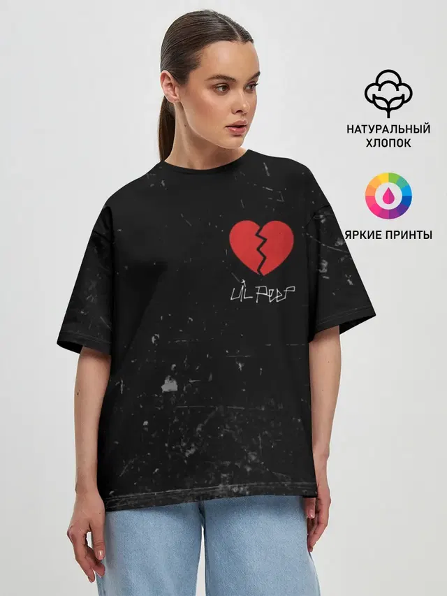 Женская футболка оверсайз с принтом «Lil Peep — Lil Peep Broken Heart»