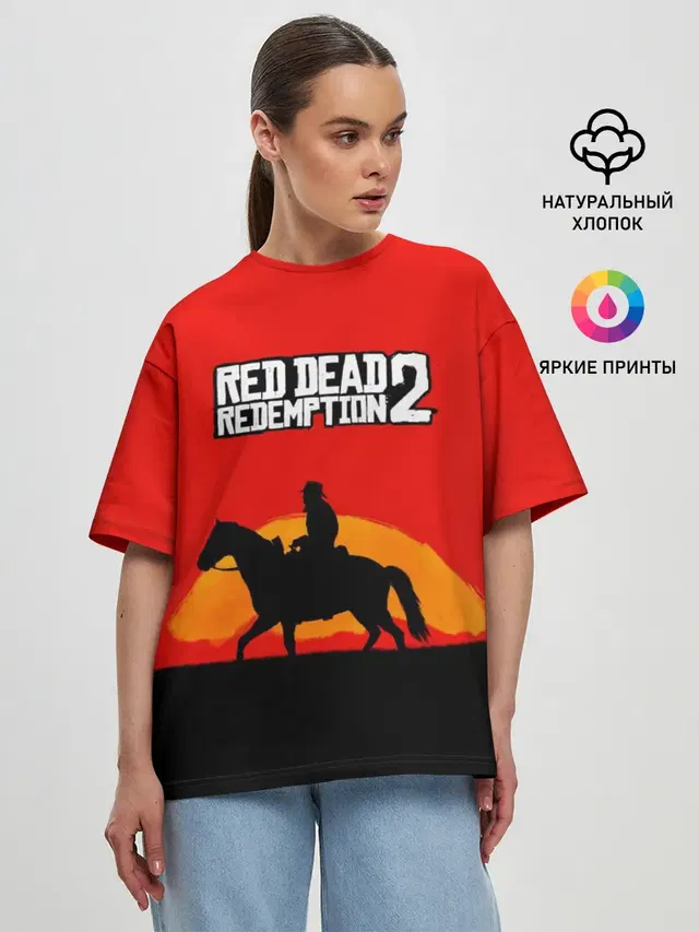 Женская футболка оверсайз с принтом «Cowboy — Red Dead Redemption 2»
