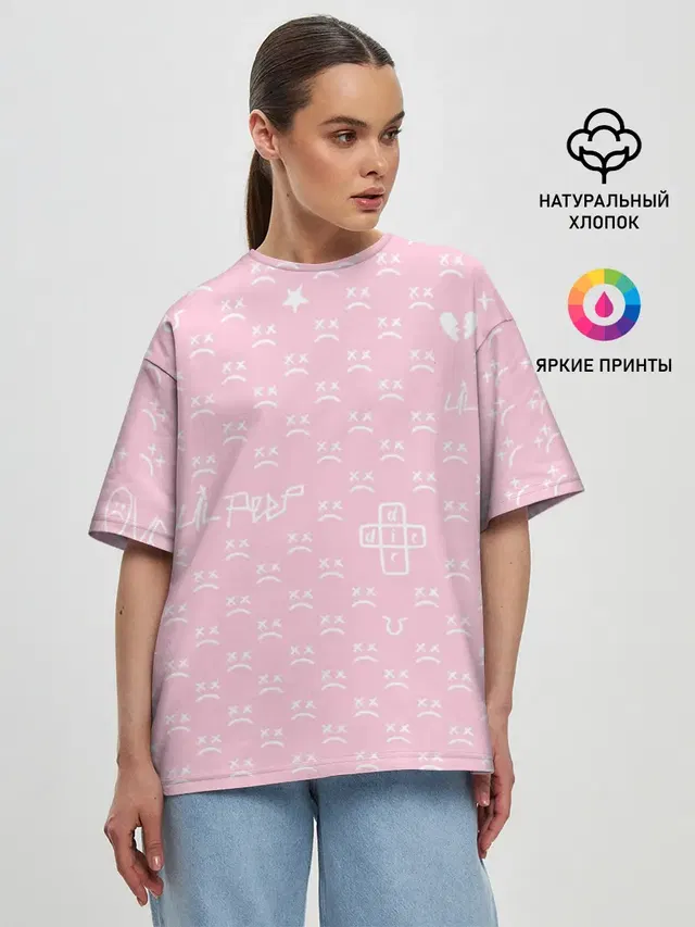 Женская футболка оверсайз с принтом «Lil Peep — Lil Peep pink pattern»