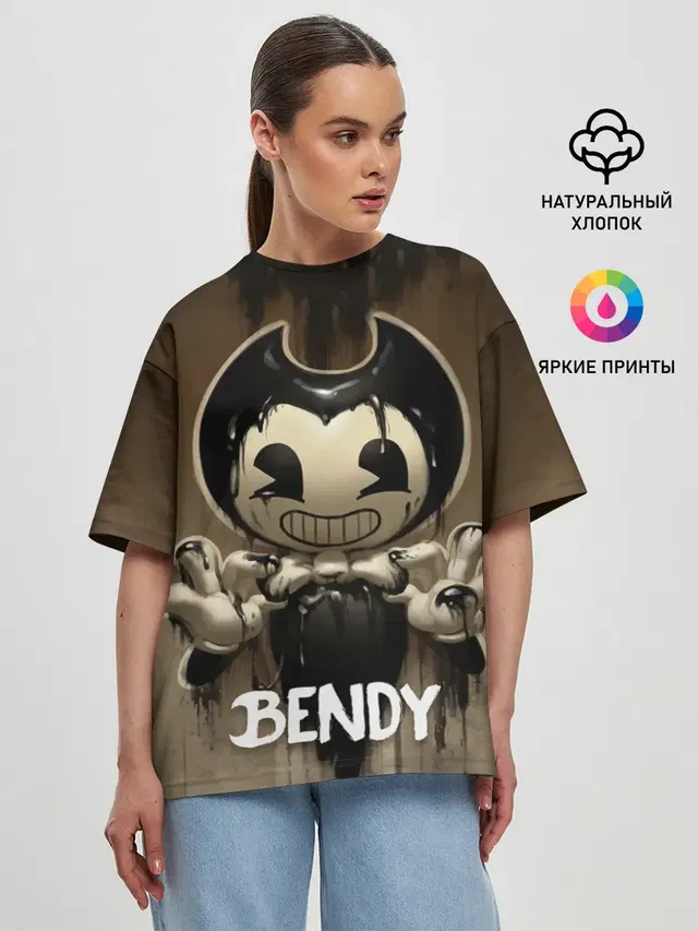 Женская футболка оверсайз с принтом «Bendy and the ink machine — Bendy»