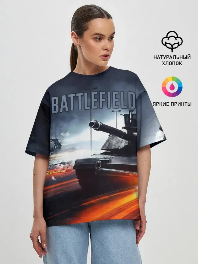 Женская футболка оверсайз с принтом «BATTLEFIELD»