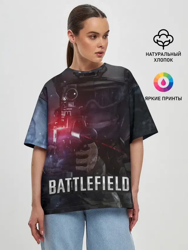 Женская футболка оверсайз с принтом «BATTLEFIELD»