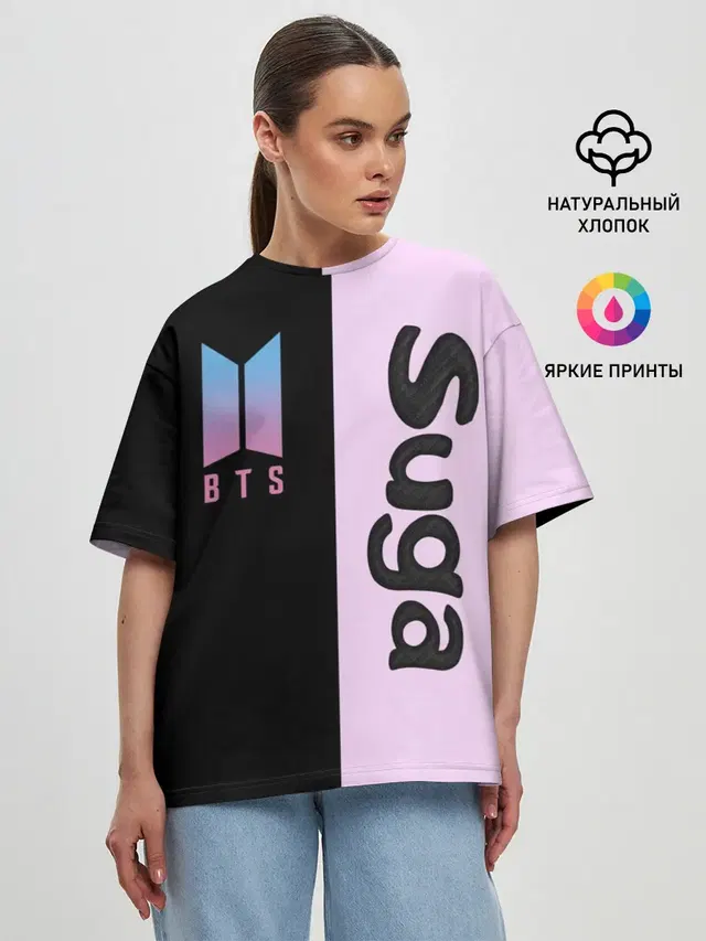 Женская футболка оверсайз с принтом «BTS — BTS Suga»