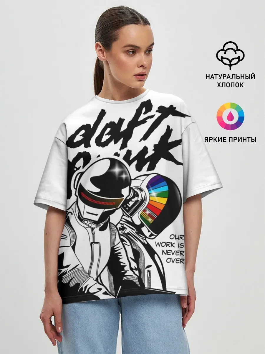 Женская футболка оверсайз с принтом «Daft Punk», вид спереди