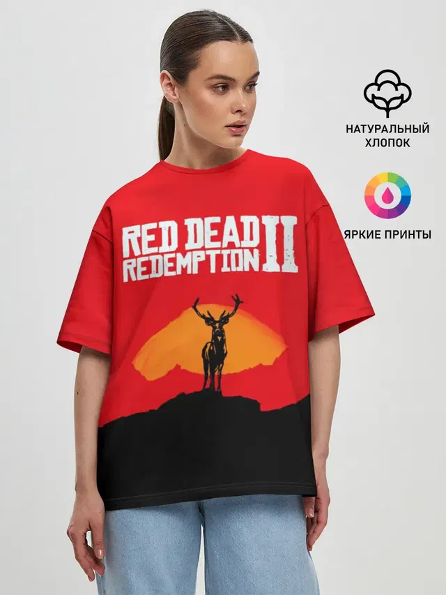 Женская футболка оверсайз с принтом «Red Dead Redemption — RDR2»
