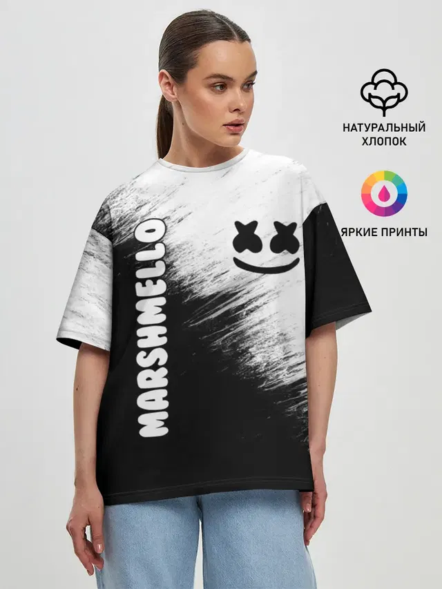 Женская футболка оверсайз с принтом «Marshmello — Marshmello 3»
