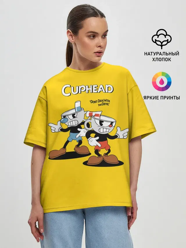 Женская футболка оверсайз с принтом «Cuphead»