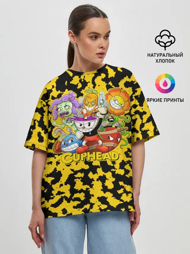 Женская футболка оверсайз с принтом «Cuphead»