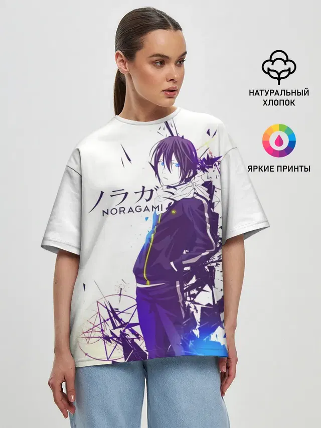Женская футболка оверсайз с принтом «Бездомный Бог — NORAGAMI Yato blue»