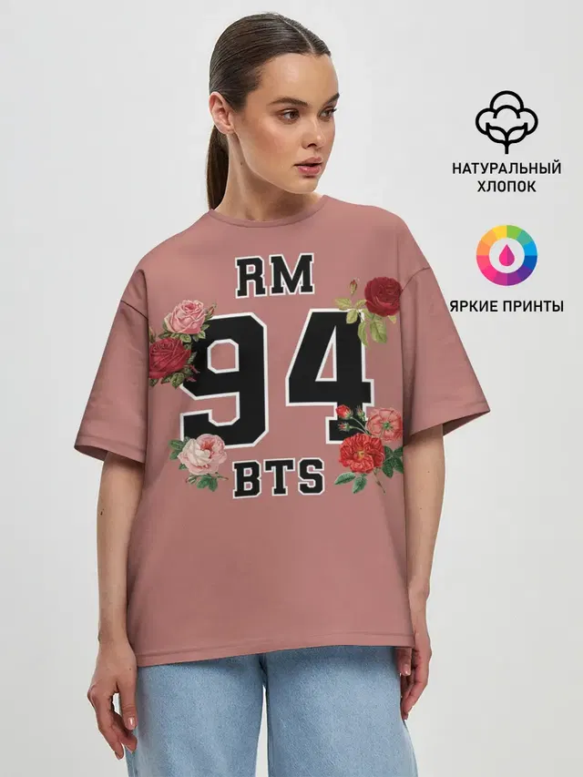 Женская футболка оверсайз с принтом «BTS — RM BTS»
